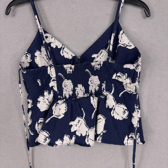 Free People Susie Printed Top Womens Large Blue Floral Wrap Cami Smocked Peplum - Picture 10 of 15